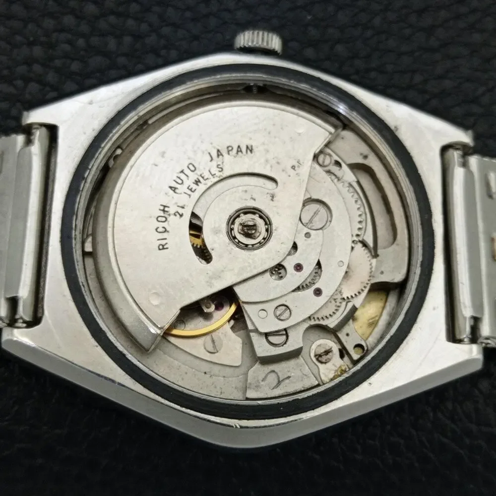 Vintage 1984 Ricoh Automatic Mens Silver Watch W/daydate & Gold accents